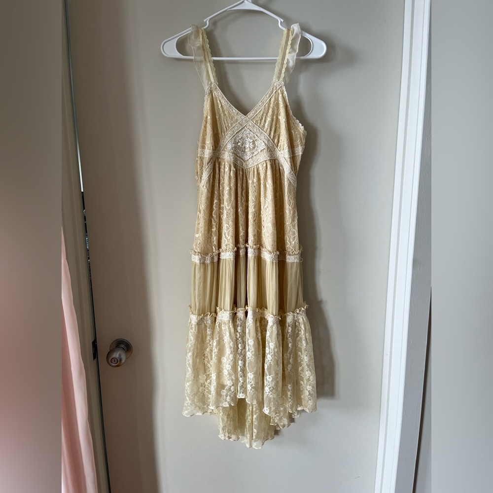 Axes Femme Cream Asymmetrical Long Lace Cami Dress Kawaii Japan